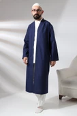 Lacivert Erkek Namaz Elbisesi V Yaka Düğmesiz Önü Açık Namaz Cübbesi - 4
