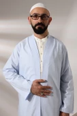 Mavi Erkek Namaz Elbisesi V Yaka Düğmesiz Önü Açık Namaz Cübbesi - 7