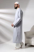 Gri Erkek Namaz Elbisesi V Yaka Düğmesiz Önü Açık Namaz Cübbesi - 7