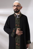 Siyah Erkek Namaz Elbisesi Desen İşlemeli Hakim Yaka İmam Cübbesi - 6