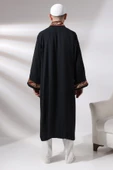 Siyah Hakim Yaka Erkek Namaz Elbisesi Şerit Nakış İşlemeli İmam Cübbesi - 8