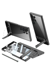 Galaxy S24 Ultra Uyumlu Fuchsia Şeffaf Dikey Standlı Ays Kapak thumbnail 1