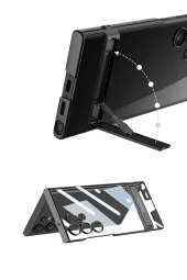 Galaxy S24 Ultra Uyumlu Fuchsia Şeffaf Dikey Standlı Ays Kapak thumbnail 4