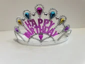 Gümüş Renk Happy Birthday Yazılı Doğum Günü Tacı 60 cm - 2