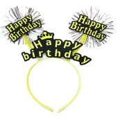 Happy Birthday Püsküllü Neon Sarı Renk Doğum Günü Tacı 22x19 cm - 1
