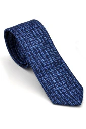 Mavi Desenli Lacivert Dokuma Kumaş Mendilli Slim Fit Kravat // SDK-240110 thumbnail 1