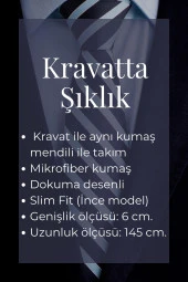 Mavi Desenli Lacivert Dokuma Kumaş Mendilli Slim Fit Kravat // SDK-240110 thumbnail 4