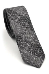 Füme Gri Verev Desenli Dokuma Kumaş Mendilli Slim Fit Kravat // SDK-240106 thumbnail 1