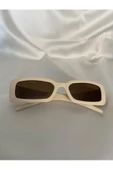 Vintage Model Baklava Desen Detaylı Krem Unisex Güneş Gözlüğü - 3