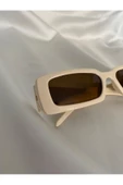 Vintage Model Baklava Desen Detaylı Krem Unisex Güneş Gözlüğü - 6