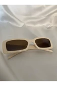 Vintage Model Baklava Desen Detaylı Krem Unisex Güneş Gözlüğü - 2