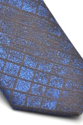 Mavi Kare Desenli Koyu Gri Dokuma Kumaş Mendilli Slim Fit Kravat // SDK-240104 thumbnail 3
