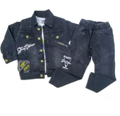 uğurböceğiçocuk Street Wear Baskılı Kot Ceketli Erkek Takım 5923 - 2