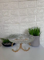 Lüks Gold Ayaklı Cam Kesme Şekerlik Sunumluk İkramlık - 1