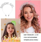 Kristal Taşlı Gümüş Birthday Girl Yazılı Doğum Günü Parti Tacı 19x11 cm - 1