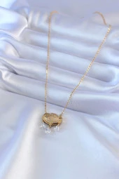 316L Çelik Gold Renk Lotus Model Zirkon Taşlı Kadın Kolye - TJ-BKO7578 - 2
