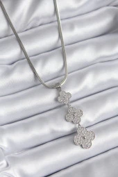 316L Çelik Gümüş Renk İtalyan Zincir Zirkon Taşı Yonca Model Kadın Kolye - TJ-BKO8152 thumbnail 1
