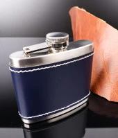 Perlotus 5 Oz-150 cc Hunili Lacivert Premium Deri Kılıf Çelik Viski İçki Konyak Matarası Sevgililer Günü - 1