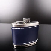 Perlotus 5 Oz-150 cc Hunili Lacivert Premium Deri Kılıf Çelik Viski İçki Konyak Matarası Sevgililer Günü - 2