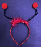 Kırmızı Ponponlu Gösteriler İçin Plastik Uğur Böceği Tacı - 1