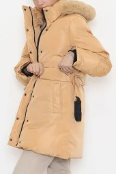 Kapşonu Kürklü Şişme Kaban Vizon - 4004.1555. - 6