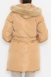 Kapşonu Kürklü Şişme Kaban Vizon - 4004.1555. - 8