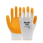 Beybi Pn5 Polyester Örme Nitril Iş Eldiveni 12 Çift Beyaz – Sarı - 1