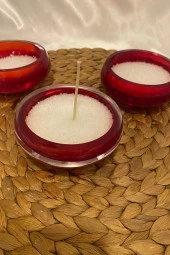 Seramik Cam Mumluk Yüzen Mum 3 lü Set Kırmızı thumbnail 1