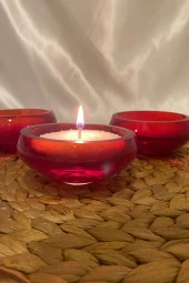 Seramik Cam Mumluk Yüzen Mum 3 lü Set Kırmızı thumbnail 2