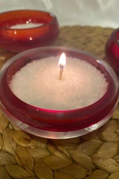 Seramik Cam Mumluk Yüzen Mum 3 lü Set Kırmızı thumbnail 3