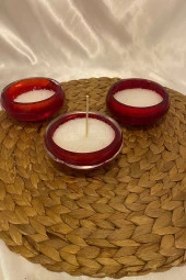 Seramik Cam Mumluk Yüzen Mum 3 lü Set Kırmızı thumbnail 4