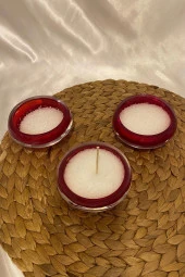 Seramik Cam Mumluk Yüzen Mum 3 lü Set Kırmızı thumbnail 5