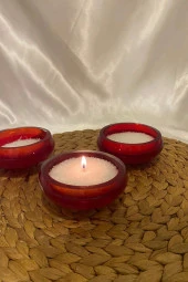 Seramik Cam Mumluk Yüzen Mum 3 lü Set Kırmızı thumbnail 6