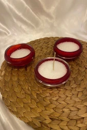 Seramik Cam Mumluk Yüzen Mum 3 lü Set Kırmızı thumbnail 7