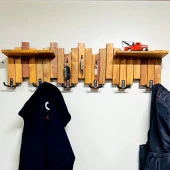 Mavitrend Ahşap Duvar Ve Kapı Askısı Elbise Askılık Portmanto 6 Askılı Piyano 2 Raflı Model - 1