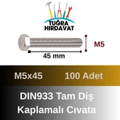 Çelik Cıvata 5X45 DIN933 Beyaz 100 Adet 8.8 Altıköşe thumbnail 2