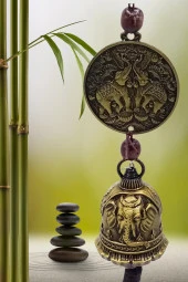 Çin Feng Shui Şans ve Bereket Metal Para Çan 40 cm thumbnail 5