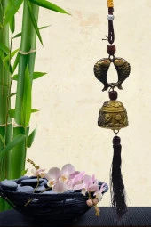 Çin Feng Shui Şans ve Bereket Metal Koi Balık Çan 35 cm thumbnail 10