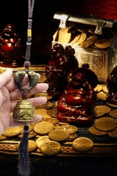 Çin Feng Shui Şans ve Bereket Metal Koi Balık Çan 35 cm thumbnail 11