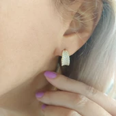 Vaoov 925 Ayar Gümüş Pave Taşlı Halka Küpe thumbnail 4