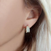 Vaoov 925 Ayar Gümüş Pave Taşlı Halka Küpe thumbnail 1