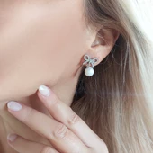 Vaoov 925 Ayar Gümüş Kurdeleli İnci Küpe thumbnail 5