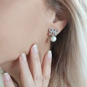 Vaoov 925 Ayar Gümüş Kurdeleli İnci Küpe thumbnail 1