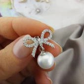 Vaoov 925 Ayar Gümüş Kurdeleli İnci Küpe thumbnail 6