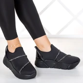 Erkan Saçmacı Barbara Siyah Streç Gümüş Taşlı Sneaker - 2