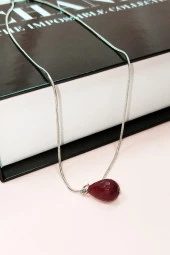 Yakut Doğal Taşı Zincirli El Yapımı Kolye Uç: 1,5 cm Zincir: 20 cm Kutulu - 4