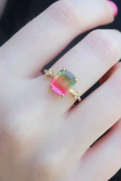 Gold Renk Renkli Zirkon Taşlı Pirinç Kadın Yüzük - TJ-BYK2659 thumbnail 1