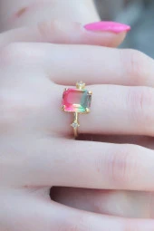 Gold Renk Renkli Zirkon Taşlı Pirinç Kadın Yüzük - TJ-BYK2659 thumbnail 3