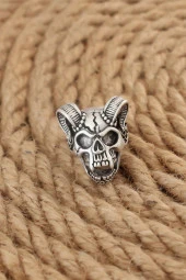 Antik Gümüş Renk Boynuzlu Kuru Kafa Model Ayarlanabilir Erkek Yüzük - TJ-EY560 thumbnail 1