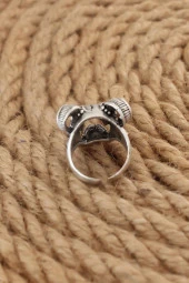 Antik Gümüş Renk Boynuzlu Kuru Kafa Model Ayarlanabilir Erkek Yüzük - TJ-EY560 thumbnail 2